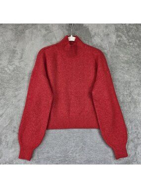Calvin Klein Jeans Sweater Womens Small Red Mock Neck Balloon Sleeve Pullover